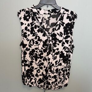 Tahari Black and White Floral Blouse